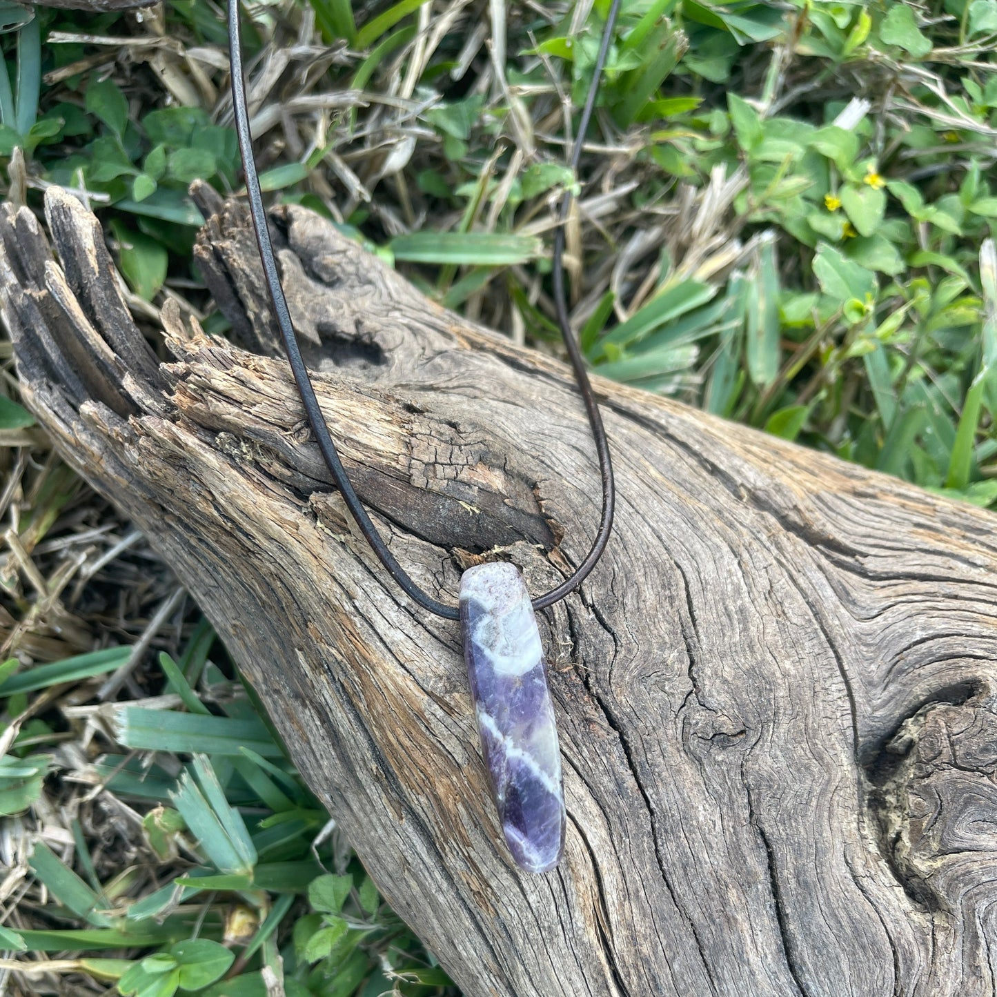 "Panchromatic" Purple Chevron Amethyst Leather Necklace