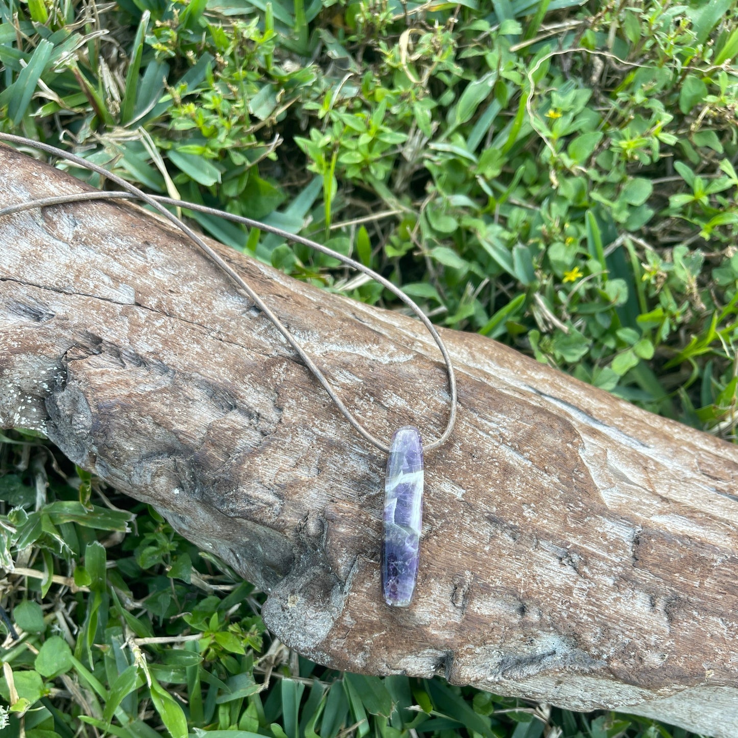 "Panchromatic" Purple Chevron Amethyst Leather Necklace