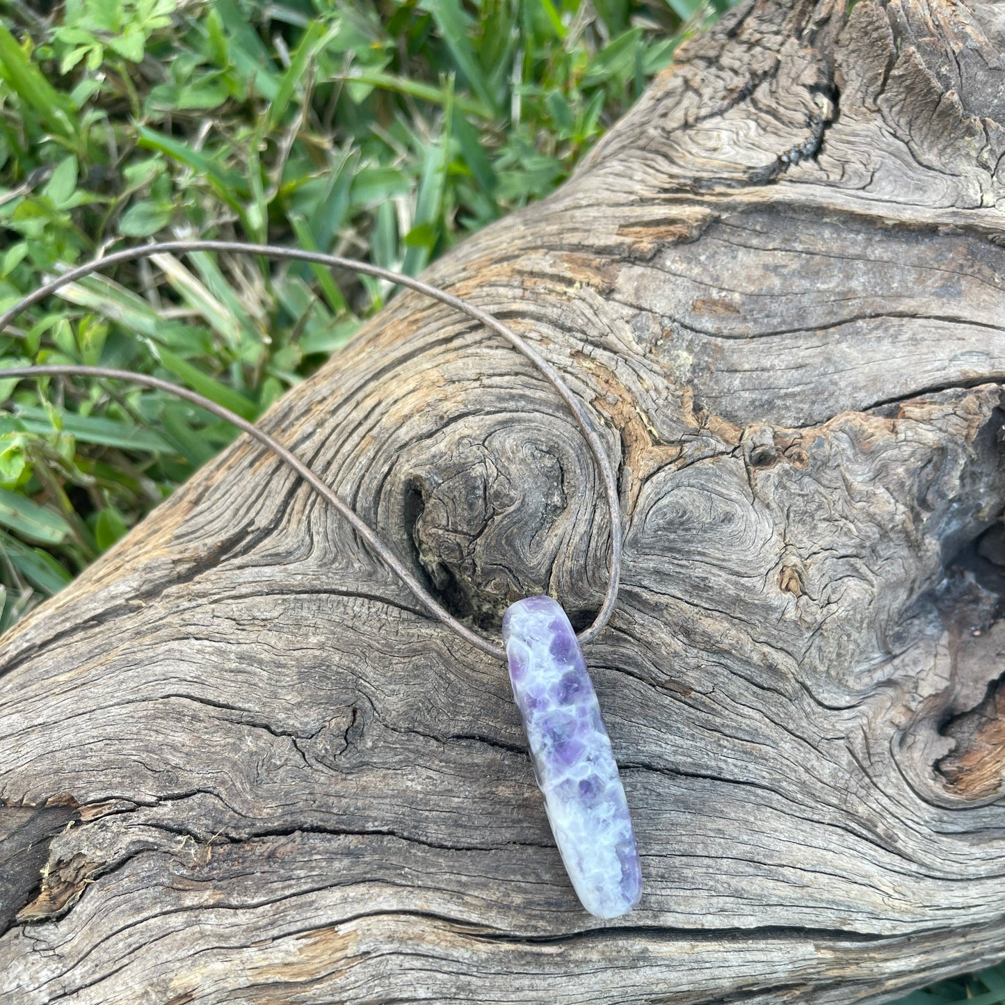 "Panchromatic" Purple Chevron Amethyst Leather Necklace