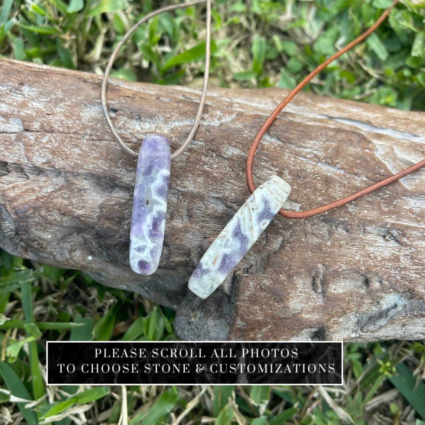 "Panchromatic" Purple Chevron Amethyst Leather Necklace