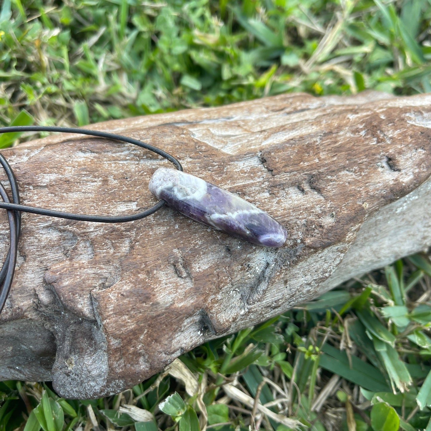 "Panchromatic" Purple Chevron Amethyst Leather Necklace