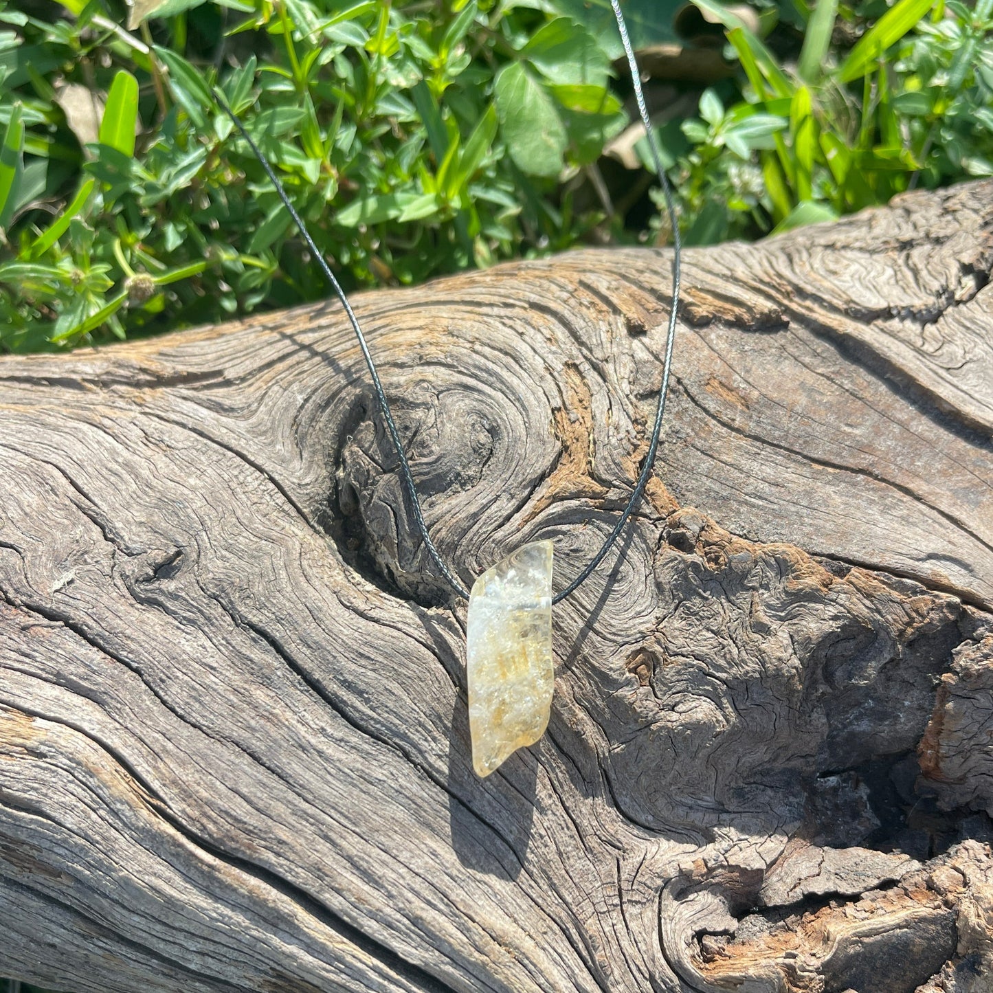 "Beachwalk" Yellow Lemon Crackled Citrine Cord Necklace