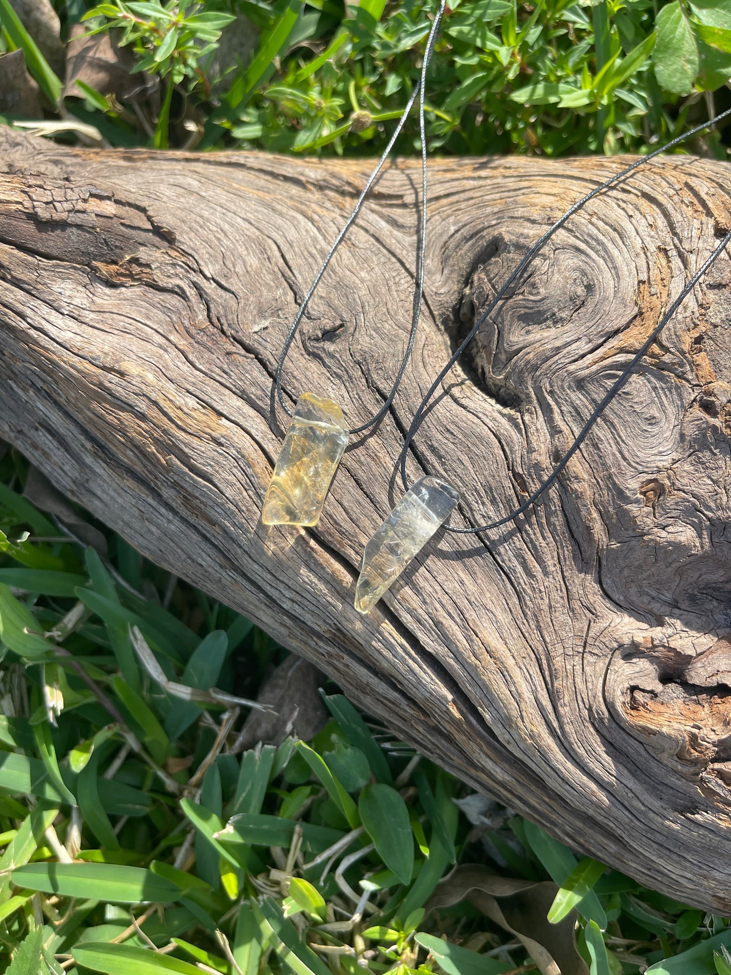 "Beachwalk" Yellow Lemon Crackled Citrine Cord Necklace