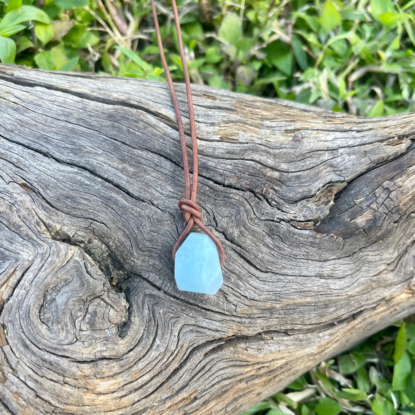 "Flightpath" Baby Blue Aquamarine Leather Necklace