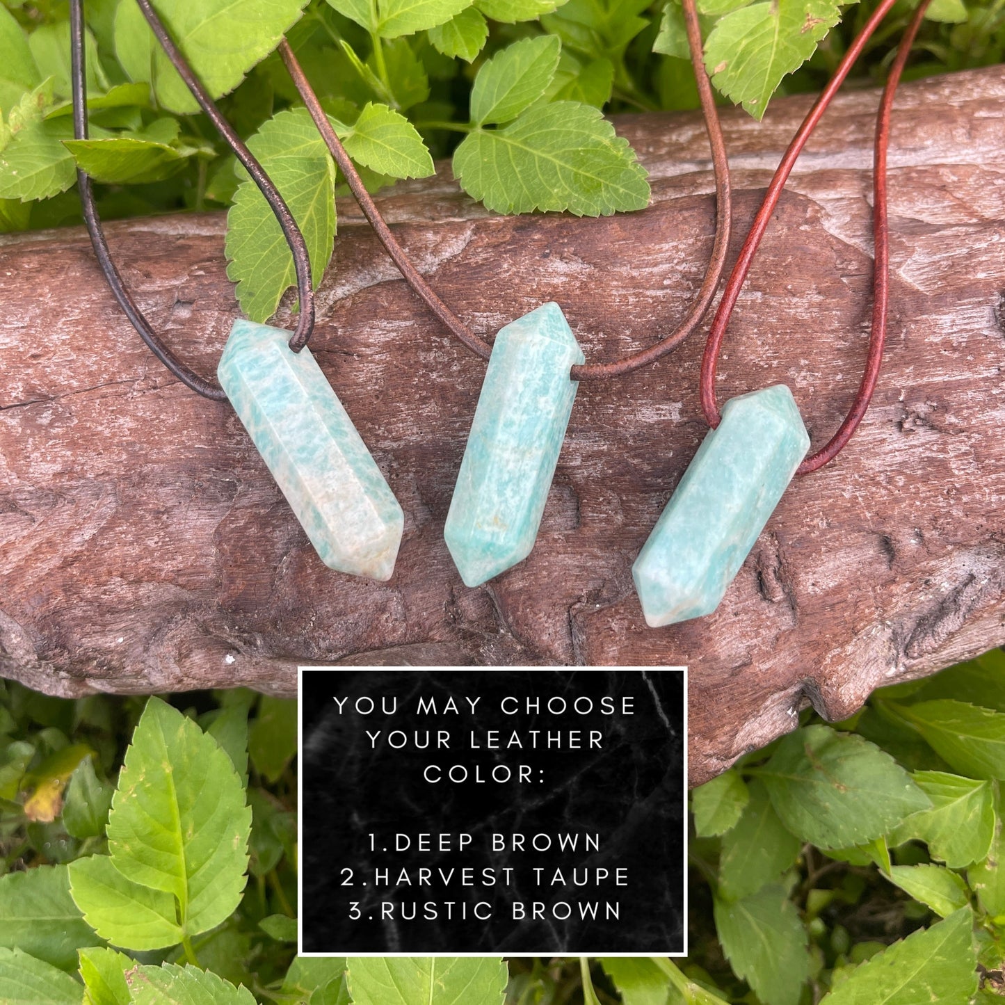 "Andies"  Peruvian Amazonite Crystal Point Leather Necklace