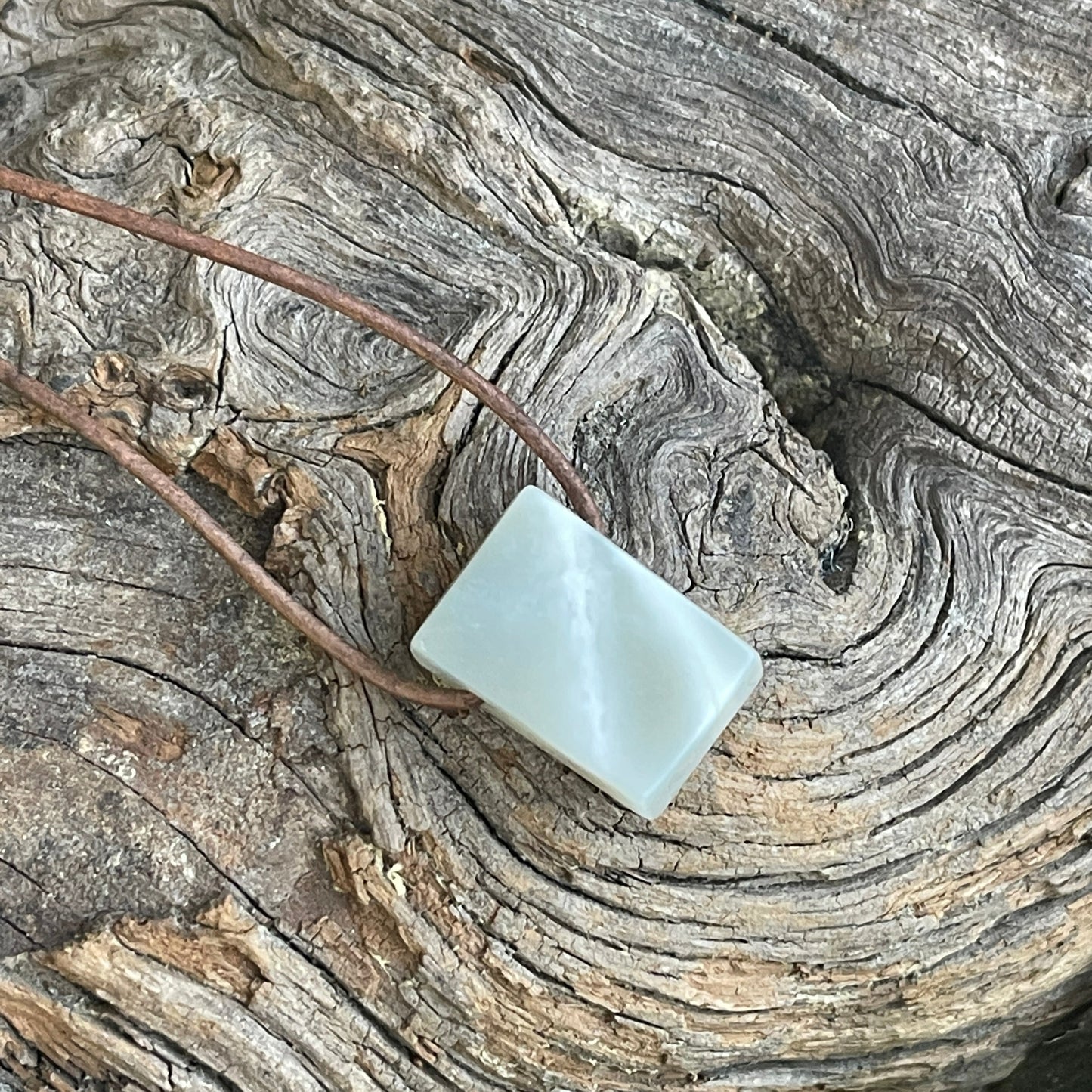 "Moonglow" White Moonstone Raw On Leather