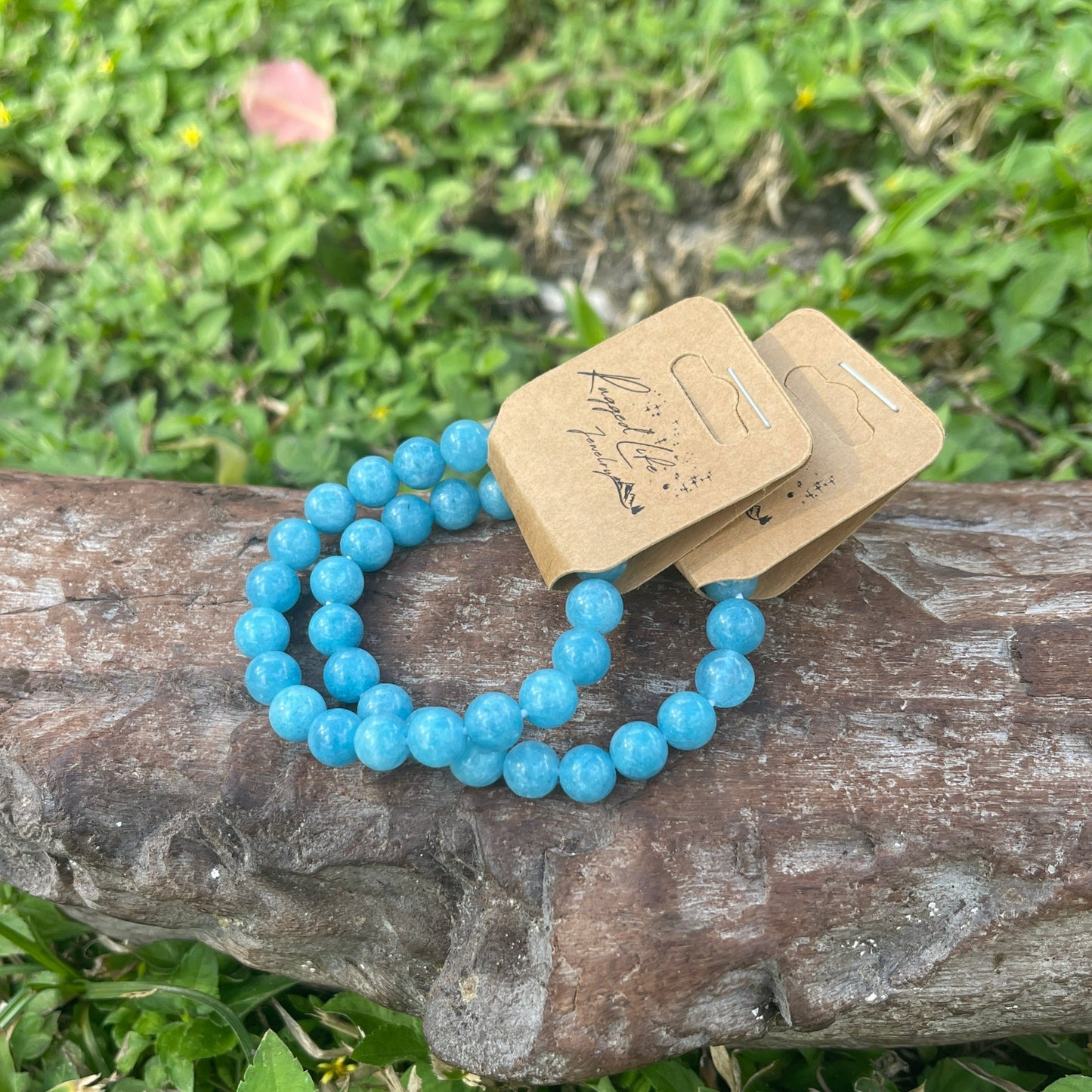 "Aruba's Secret" Turquoise Jade Beaded Elastic Crystal Bracelet