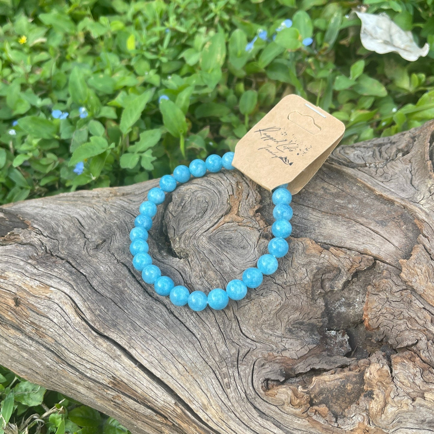 "Aruba's Secret" Turquoise Jade Beaded Elastic Crystal Bracelet
