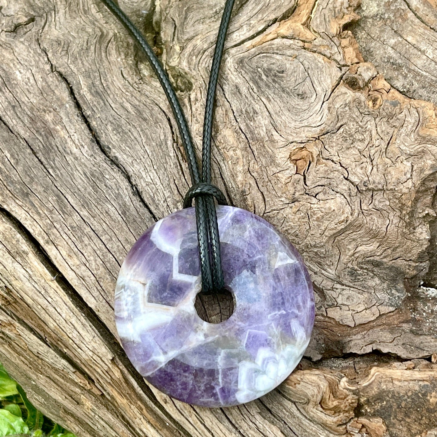 "WanderLove" Purple Chevron Amethyst Bohemian Donut Necklace