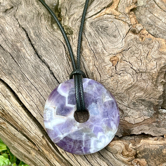 "WanderLove" Purple Chevron Amethyst Bohemian Donut Necklace