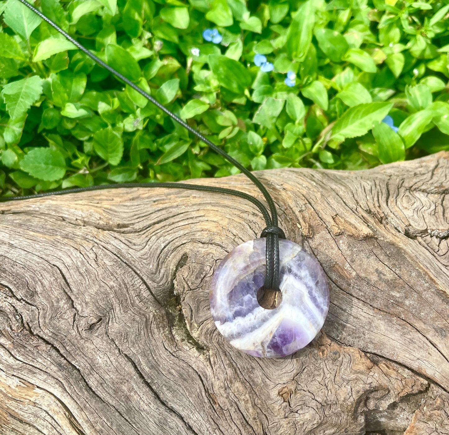 "WanderLove" Purple Chevron Amethyst Bohemian Donut Necklace