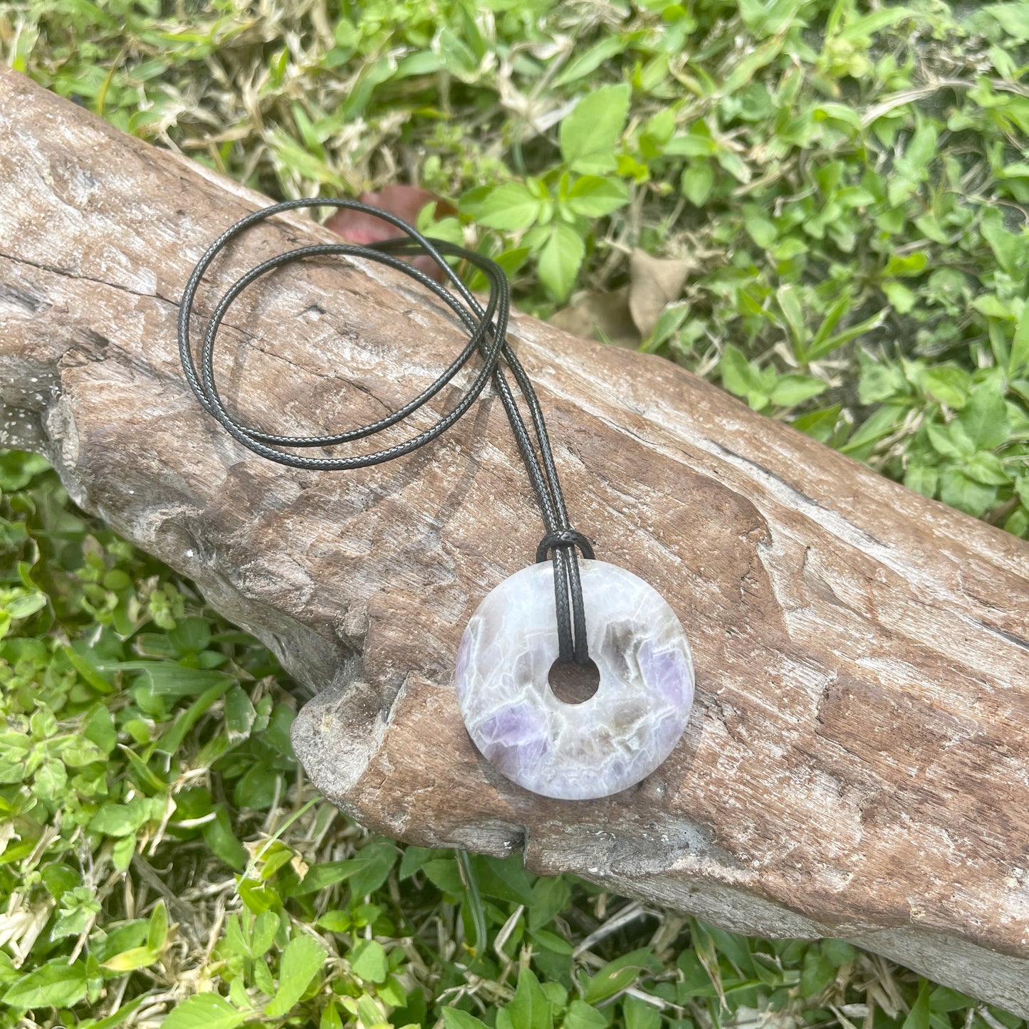 "WanderLove" Purple Chevron Amethyst Bohemian Donut Necklace