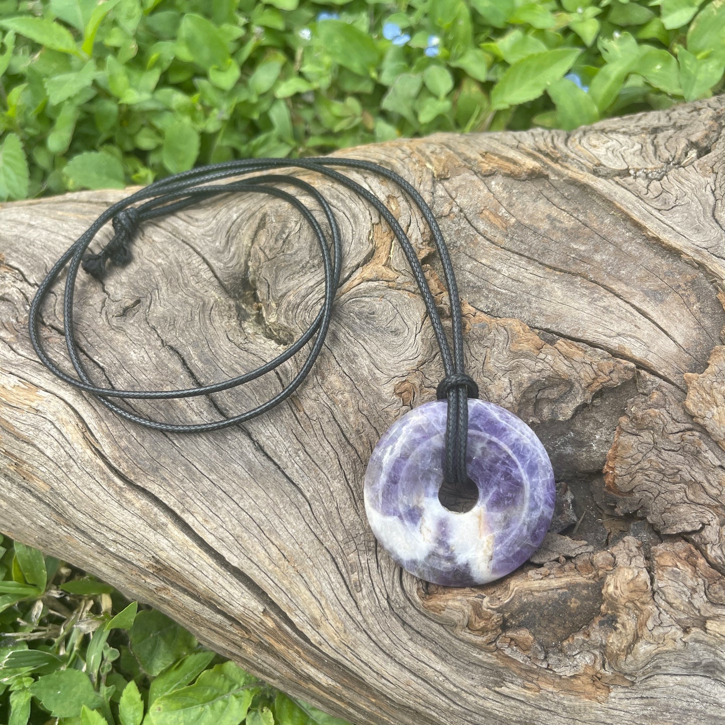 "WanderLove" Purple Chevron Amethyst Bohemian Donut Necklace