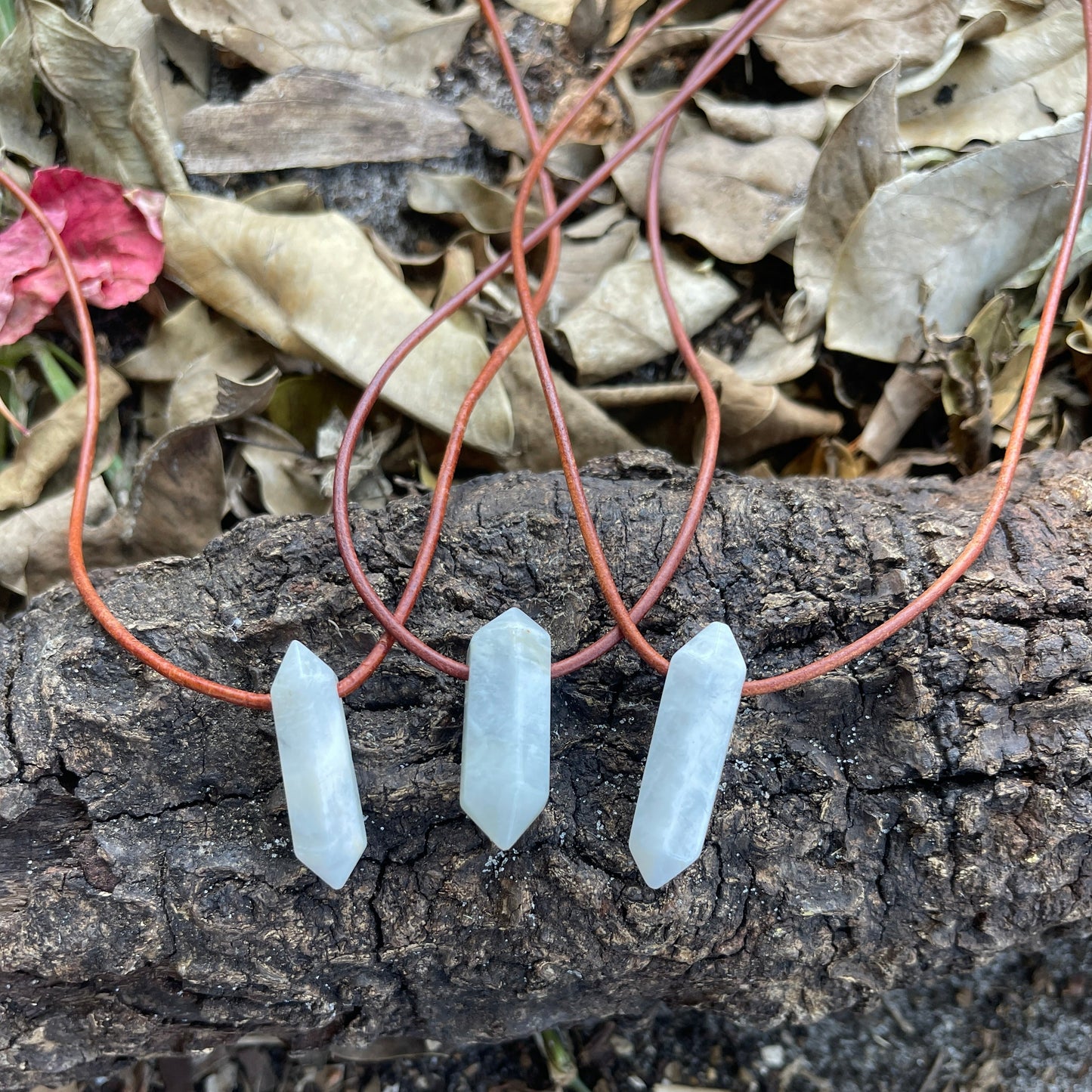 "Equinox" Moonstone Crystal Stone Leather Necklace