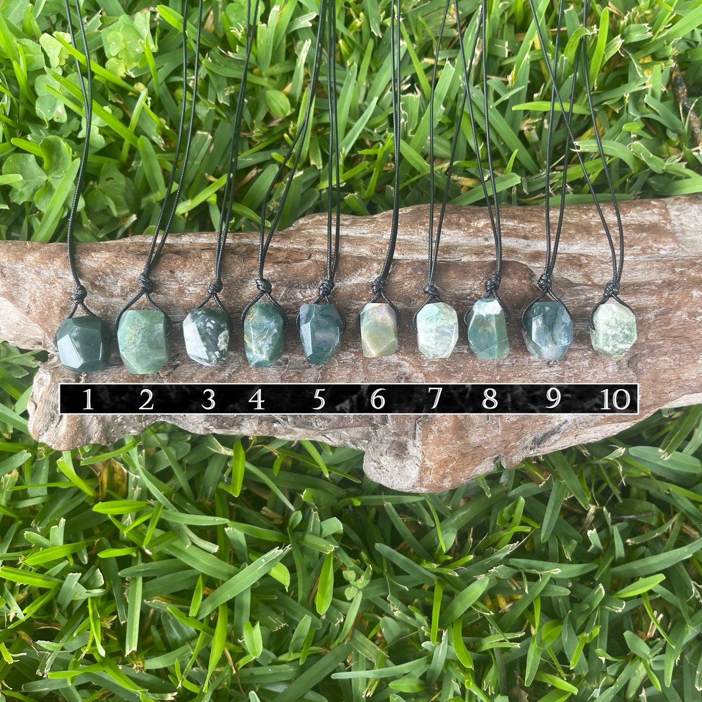 "Snoqualmie Falls" Raw Stone Green Moss Agate on Cotton Necklace