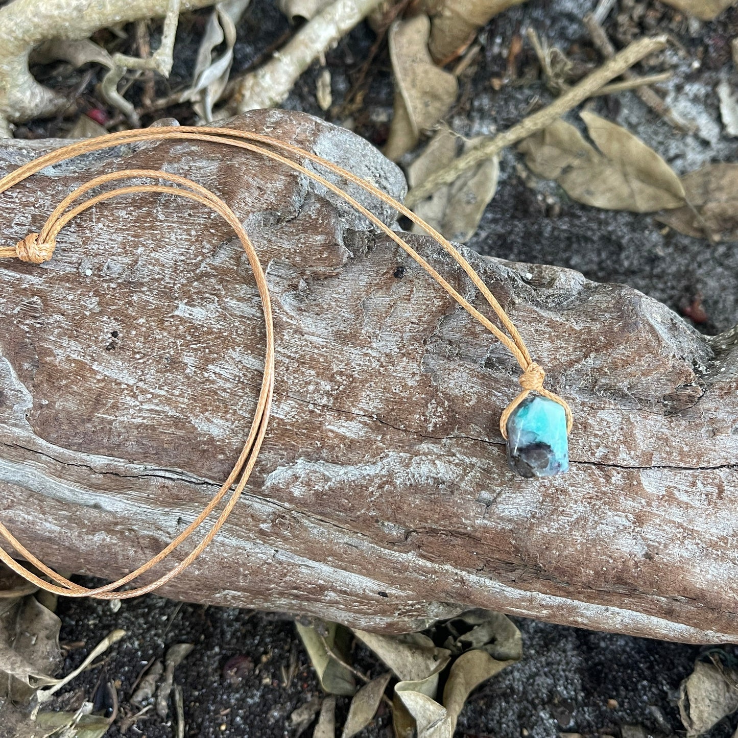 "Powerful" Peruvian Amazonite Chunk Cotton Necklace