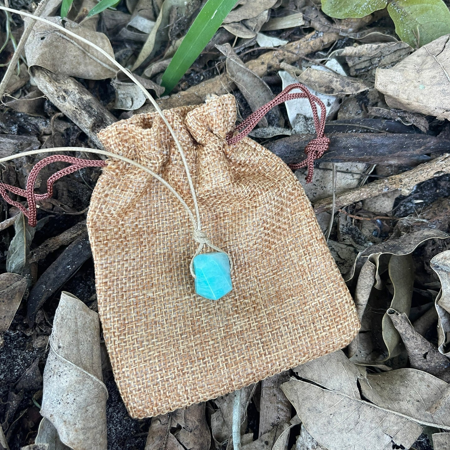 "Powerful" Peruvian Amazonite Chunk Cotton Necklace