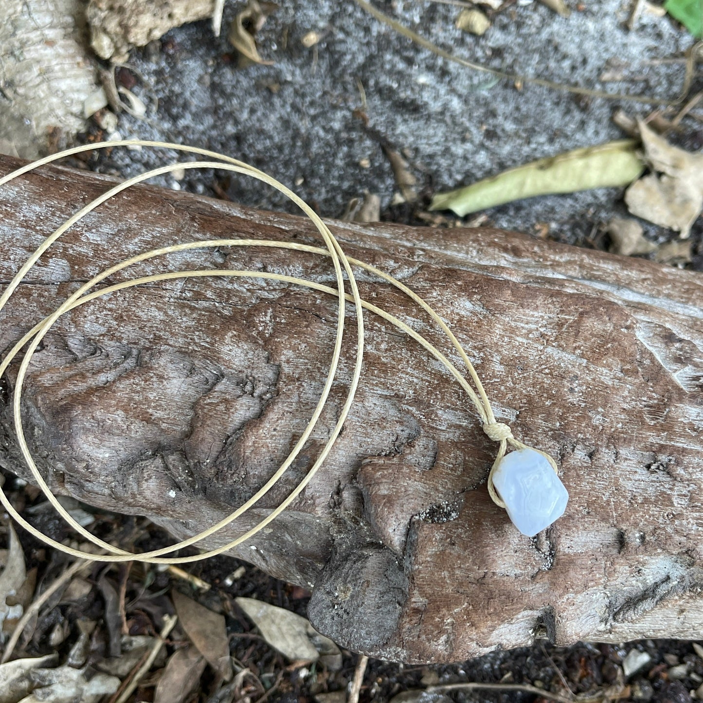 "Mercy" Blue Lace Agate Chalcedony Cotton Necklace