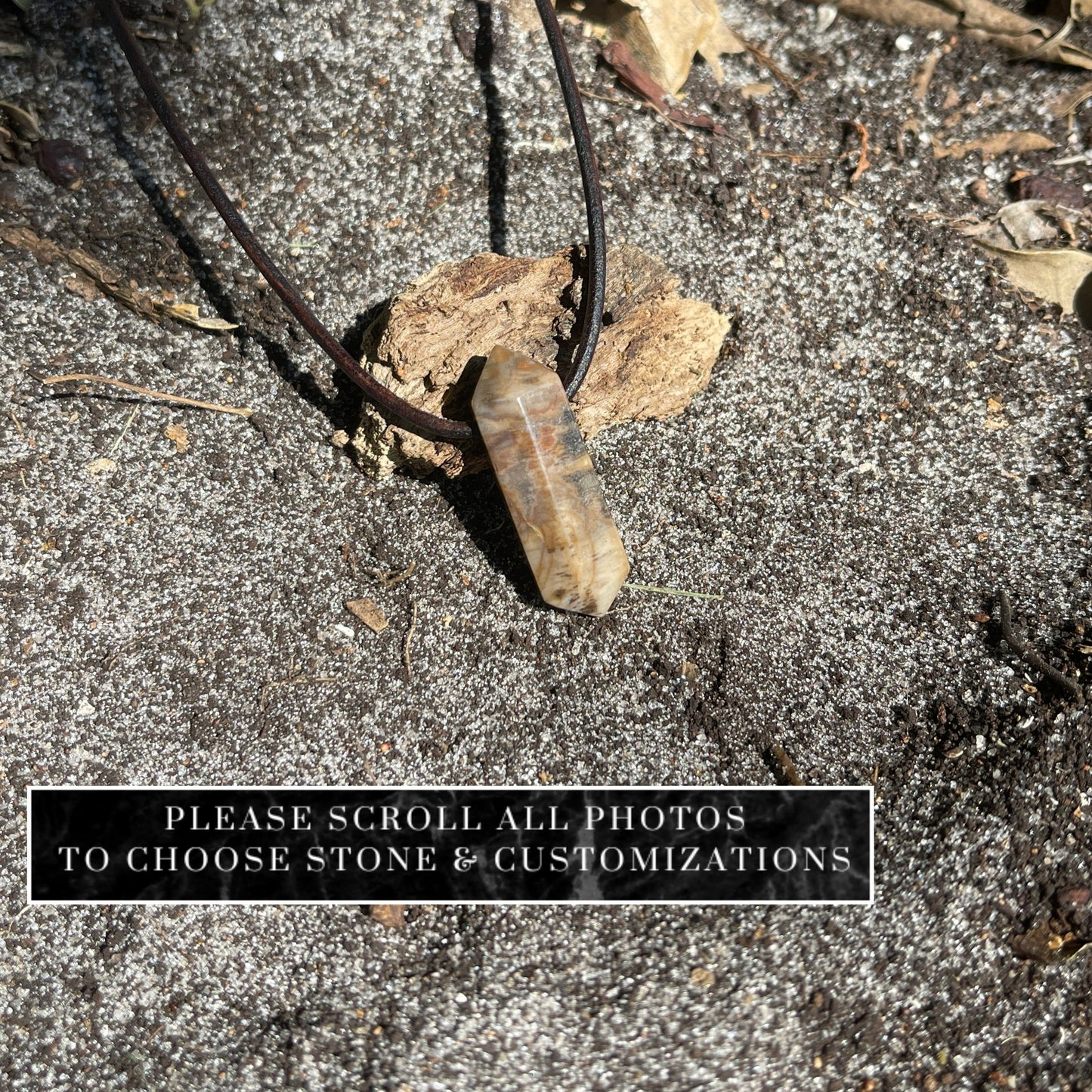 "Ancient Knowledge" Petrified Wood Point On Leather