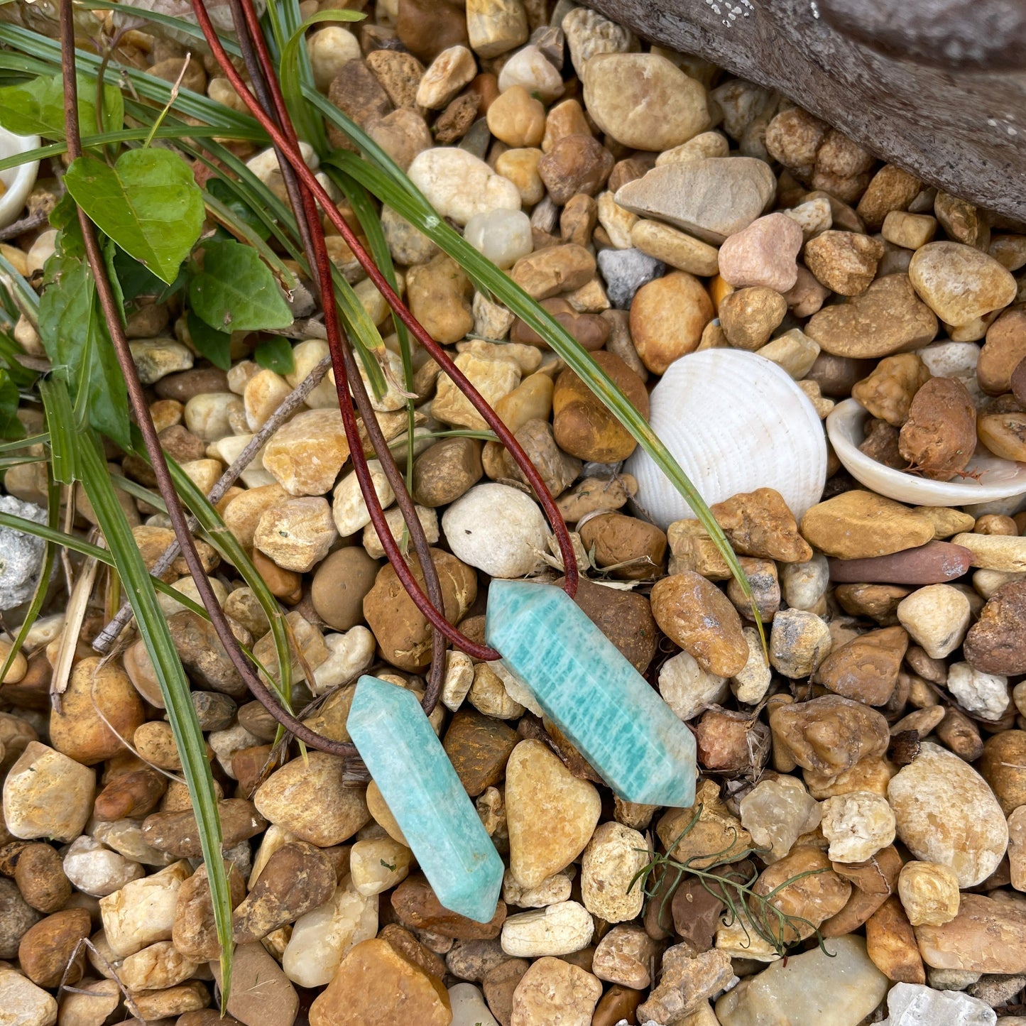 "Andies"  Peruvian Amazonite Crystal Point Leather Necklace