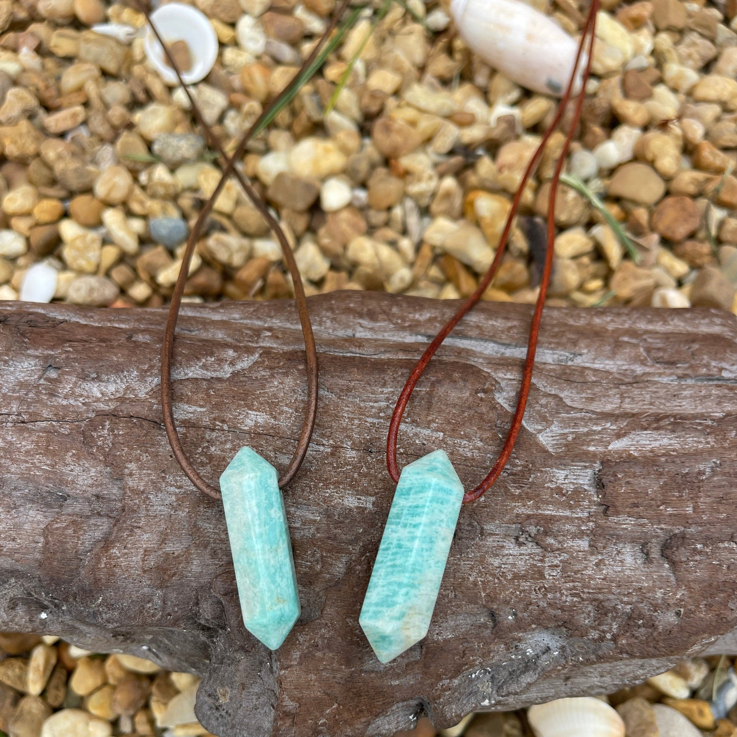 "Andies"  Peruvian Amazonite Crystal Point Leather Necklace