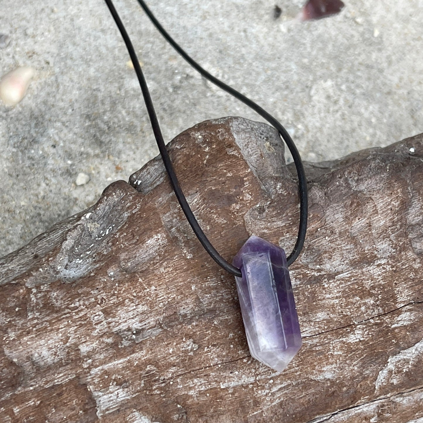 "Stargazer" Purple Amethyst Crystal Leather Necklace