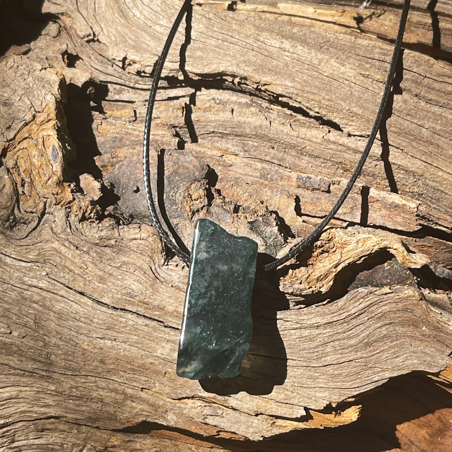 "Oregon Trail" Green Moss Agate Cotton Necklace