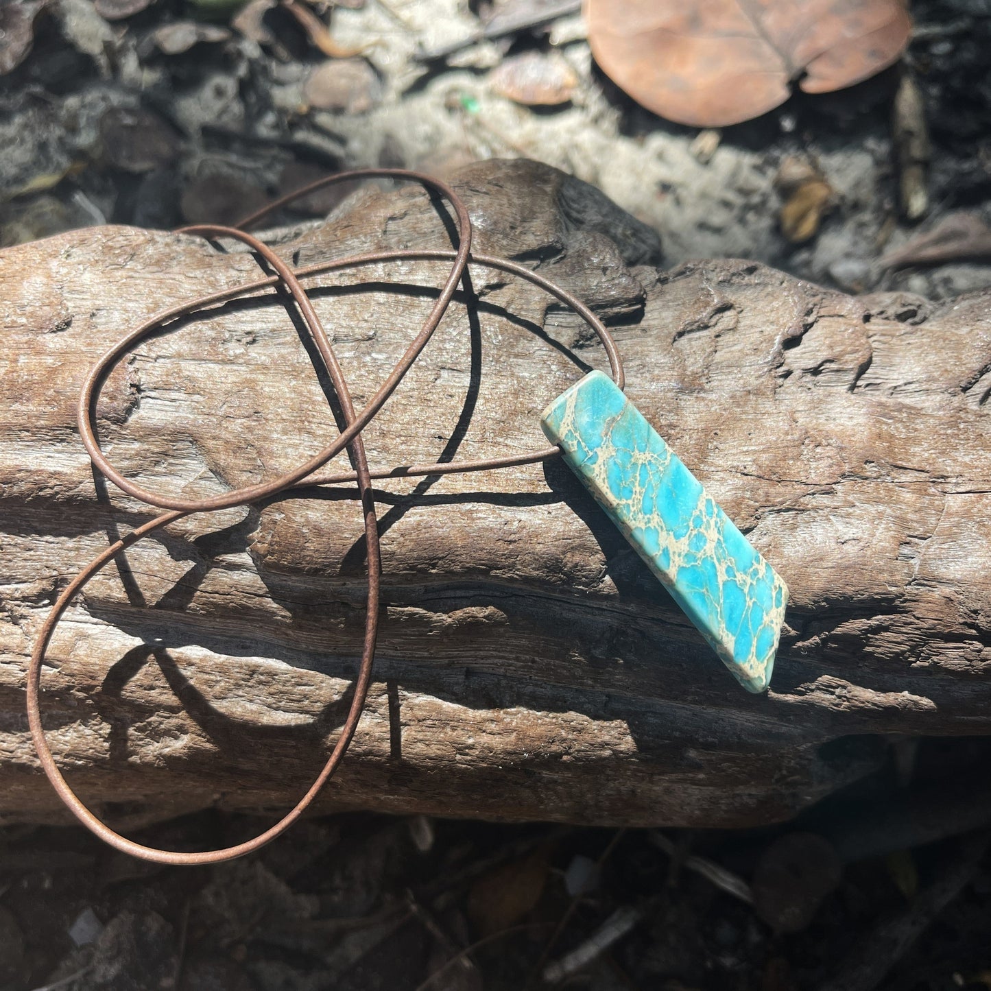 turquoise pendant stone slab leather necklace