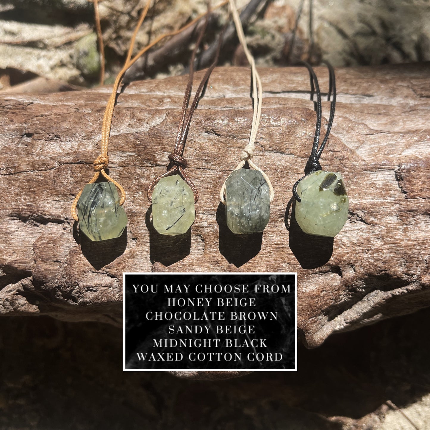 "Revolution" Prehnite With Epidote Chunk Cotton Necklace