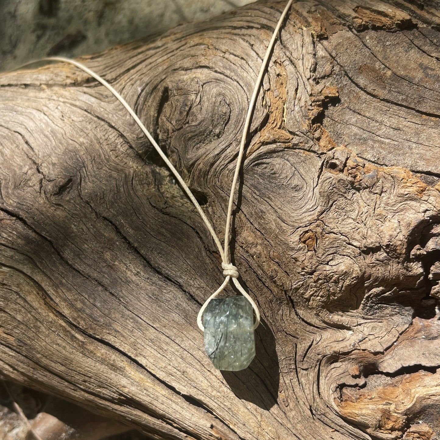 "Revolution" Prehnite With Epidote Chunk Cotton Necklace