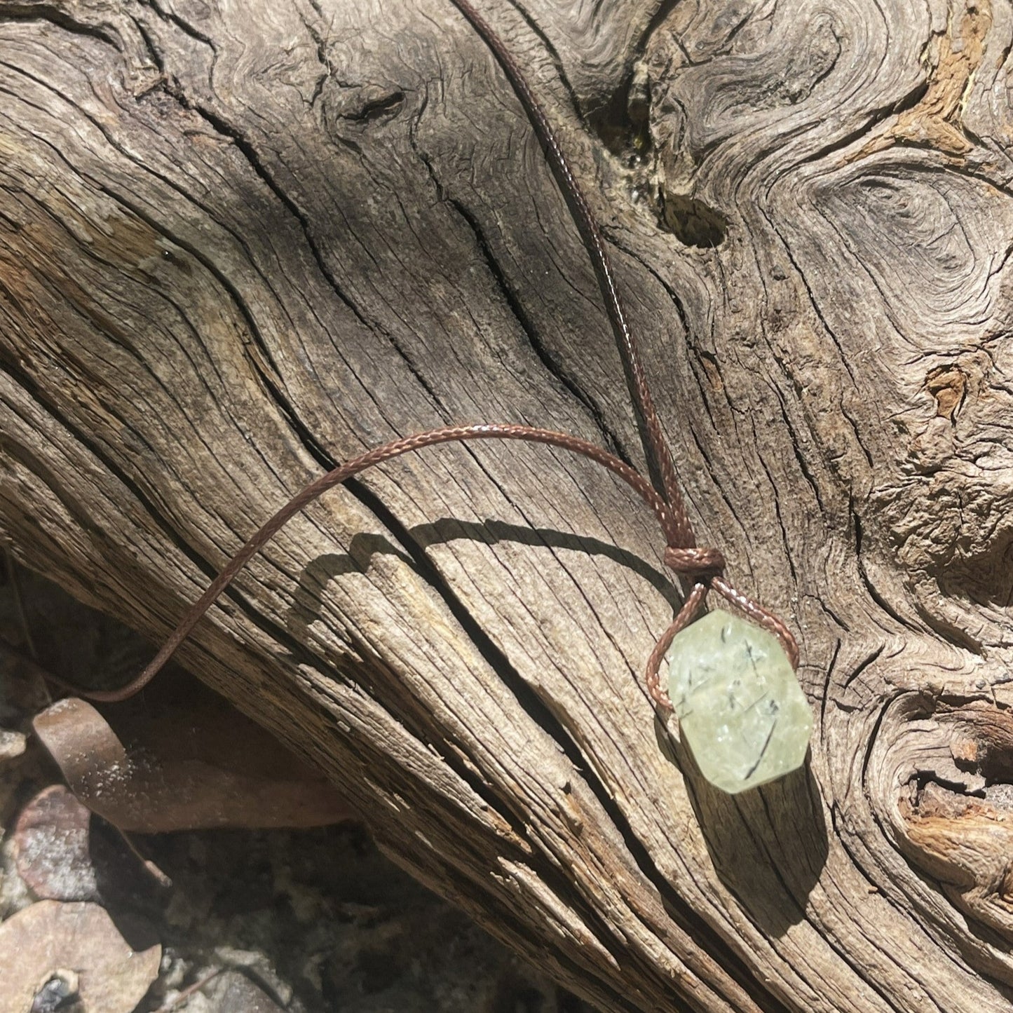 "Revolution" Prehnite With Epidote Chunk Cotton Necklace