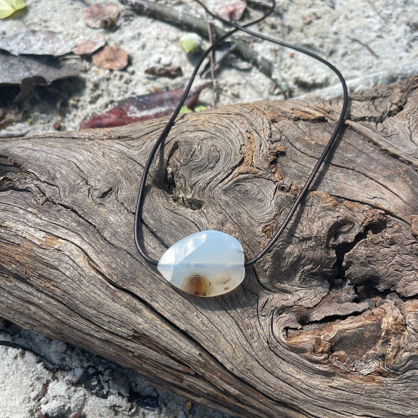 "Undiscovered Latitudes" Natural Agate Boho Crystal Gemstone Leather Necklace