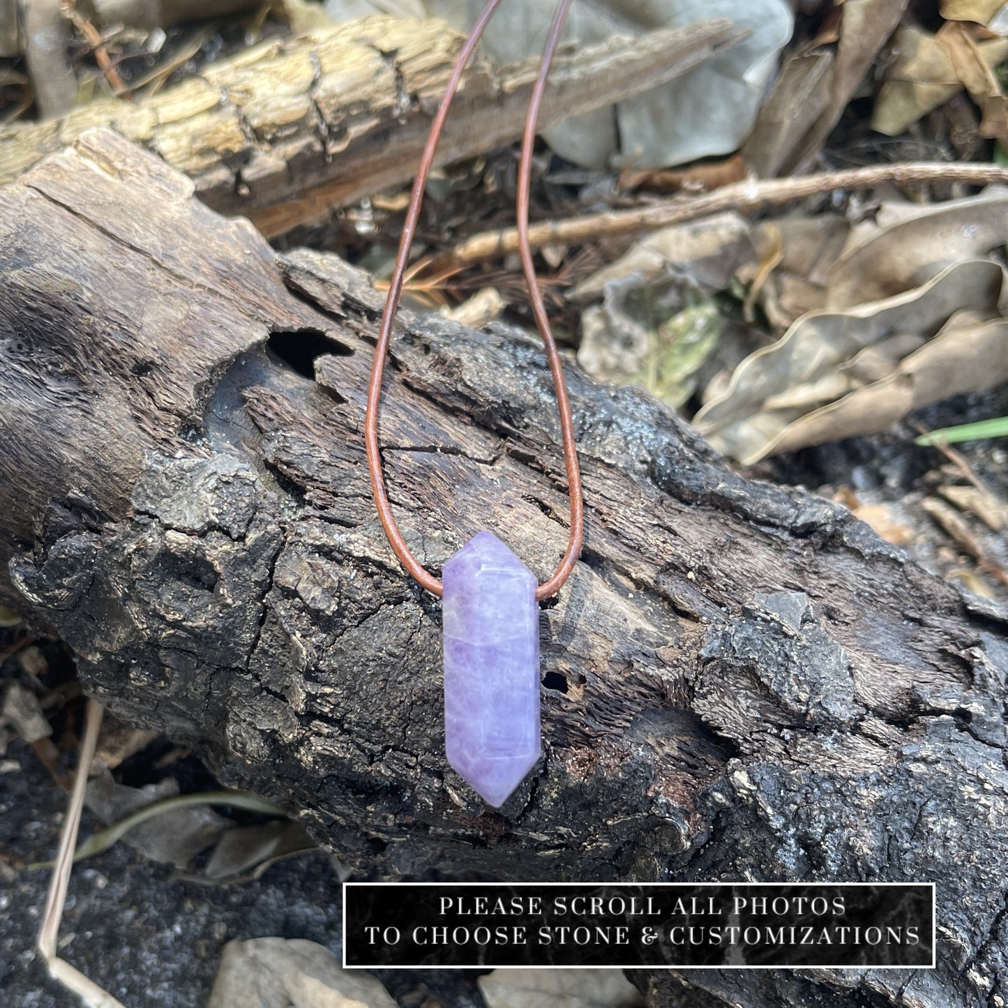 "Dabble In Dimensions" Purple Amethyst Stone Pendant Leather Necklace