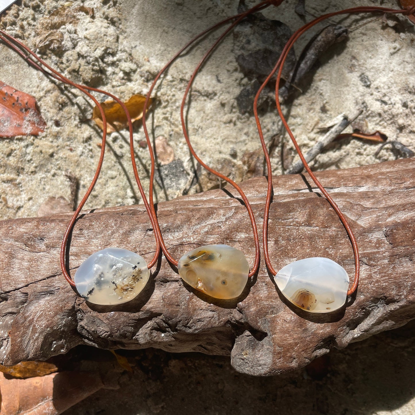 "Undiscovered Latitudes" Natural Agate Boho Crystal Gemstone Leather Necklace