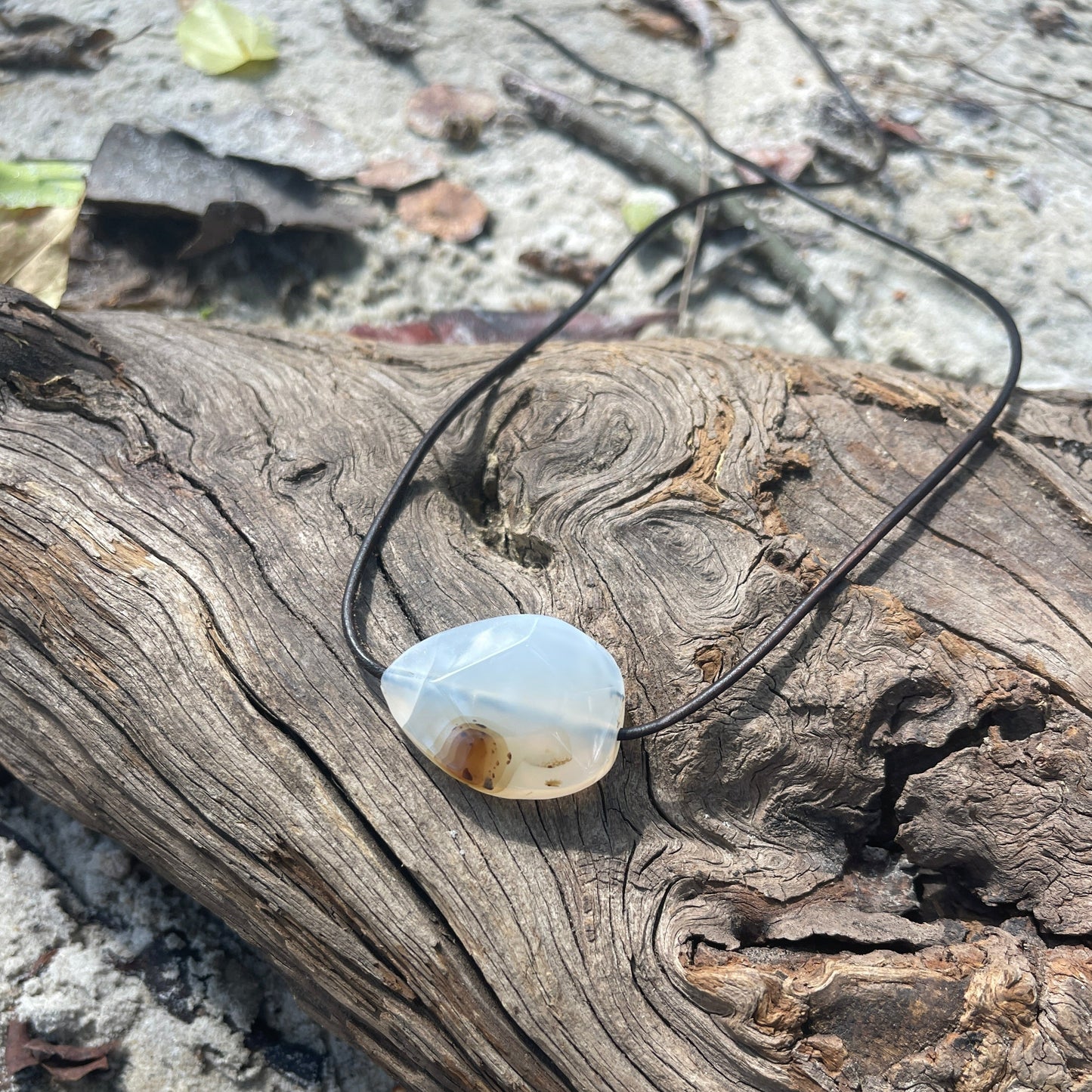 "Undiscovered Latitudes" Natural Agate Boho Crystal Gemstone Leather Necklace