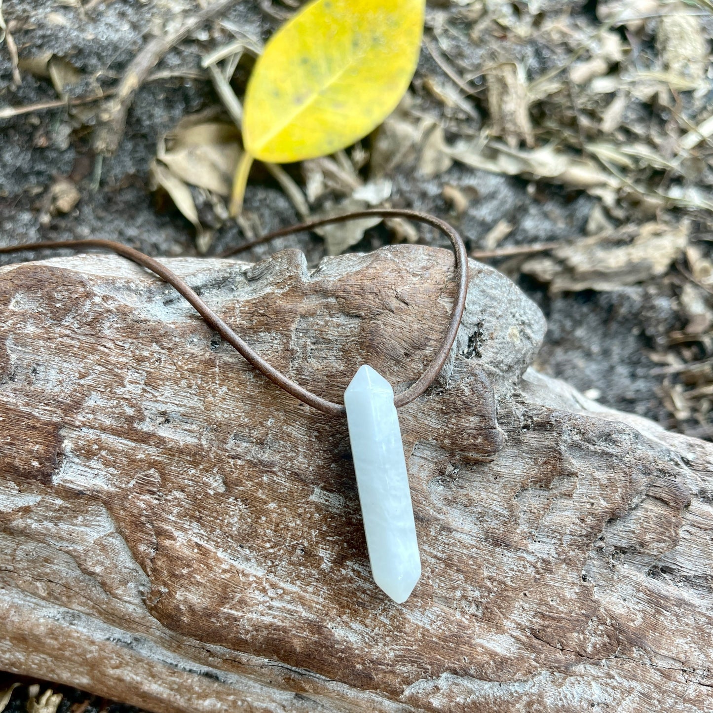 "Equinox" Moonstone Crystal Stone Leather Necklace