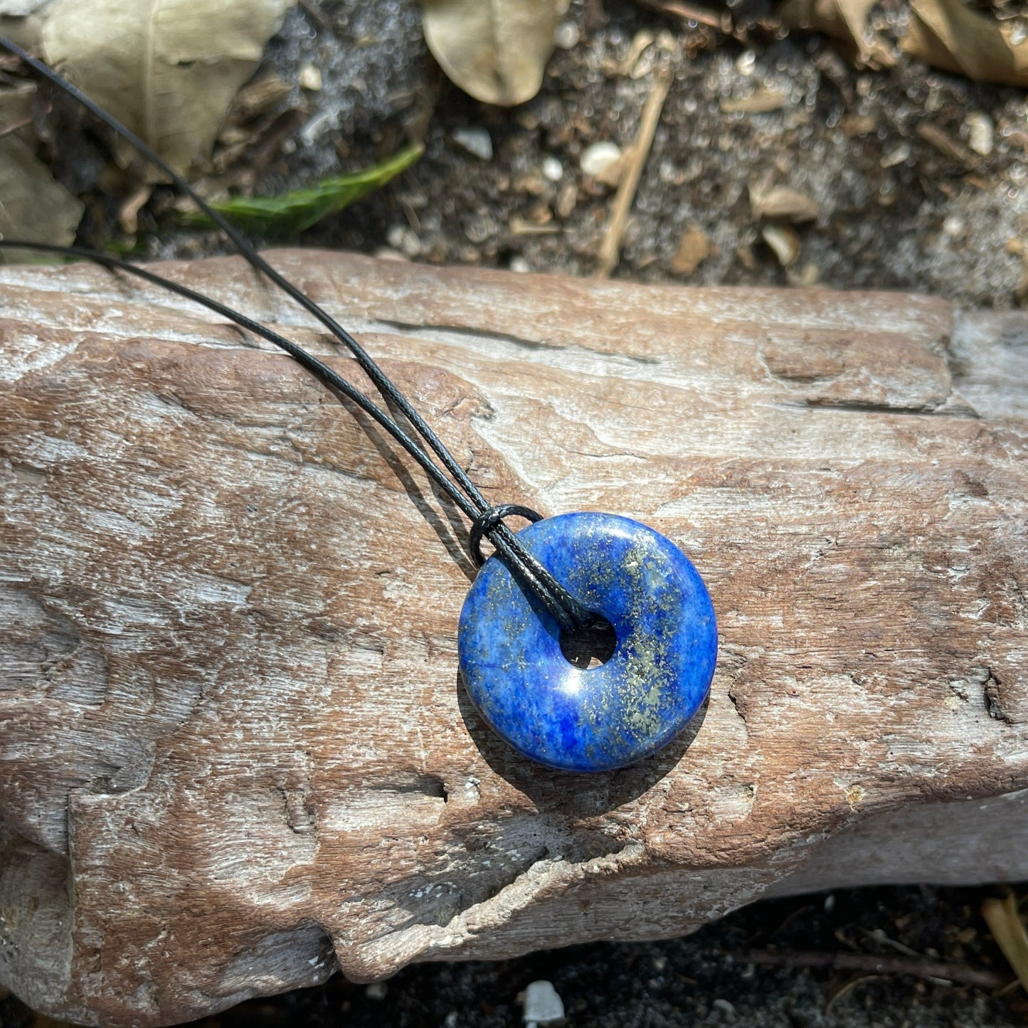 "Baptism" Blue Lapis Lazuli Donut Cotton Necklace