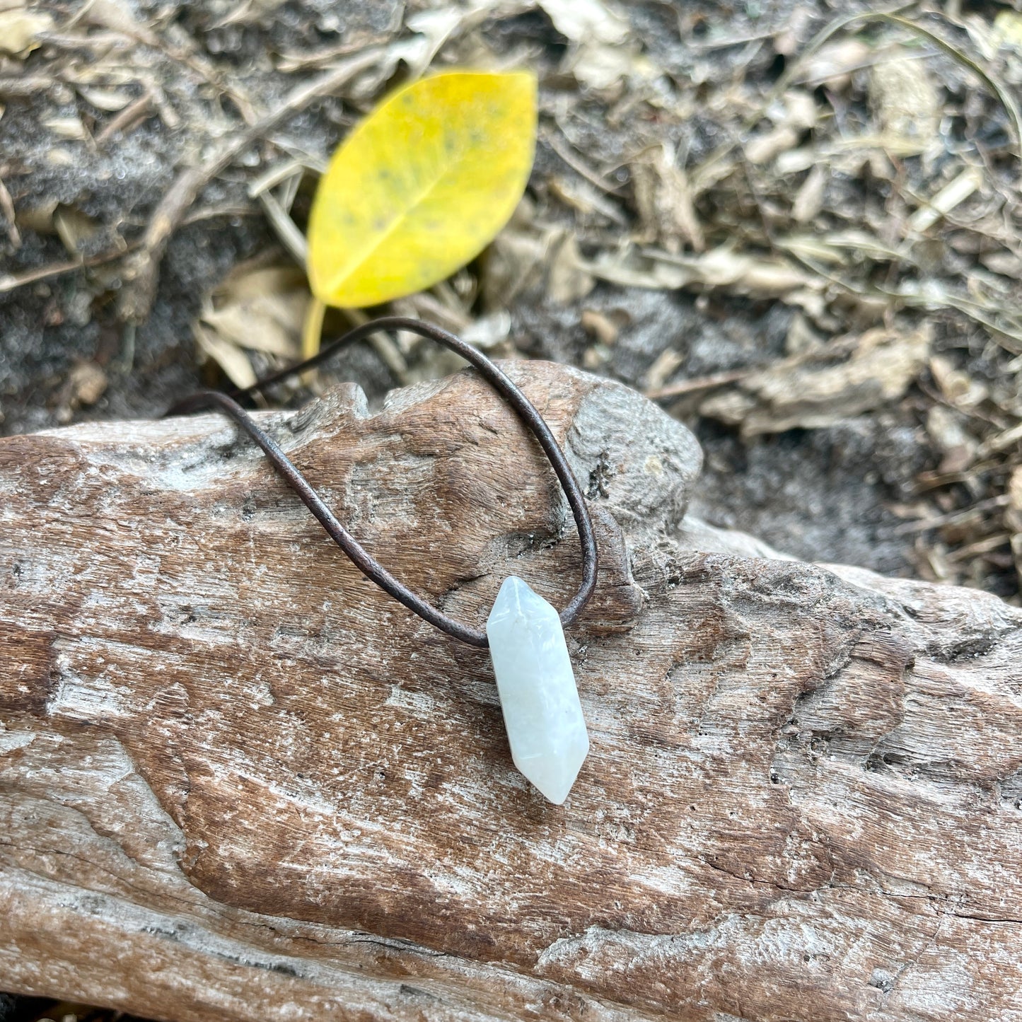 "Equinox" Moonstone Crystal Stone Leather Necklace