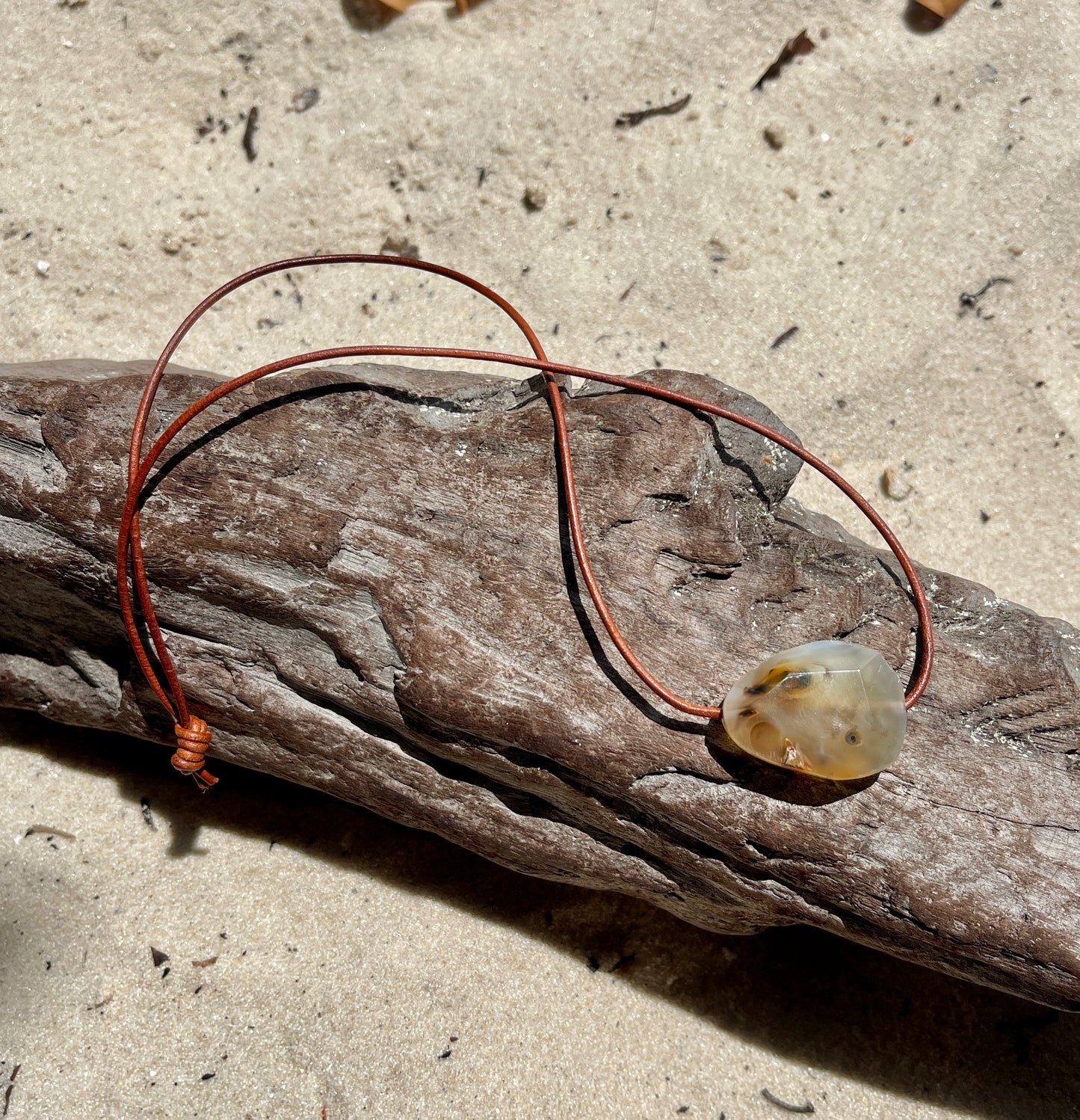 "Undiscovered Latitudes" Natural Agate Boho Crystal Gemstone Leather Necklace