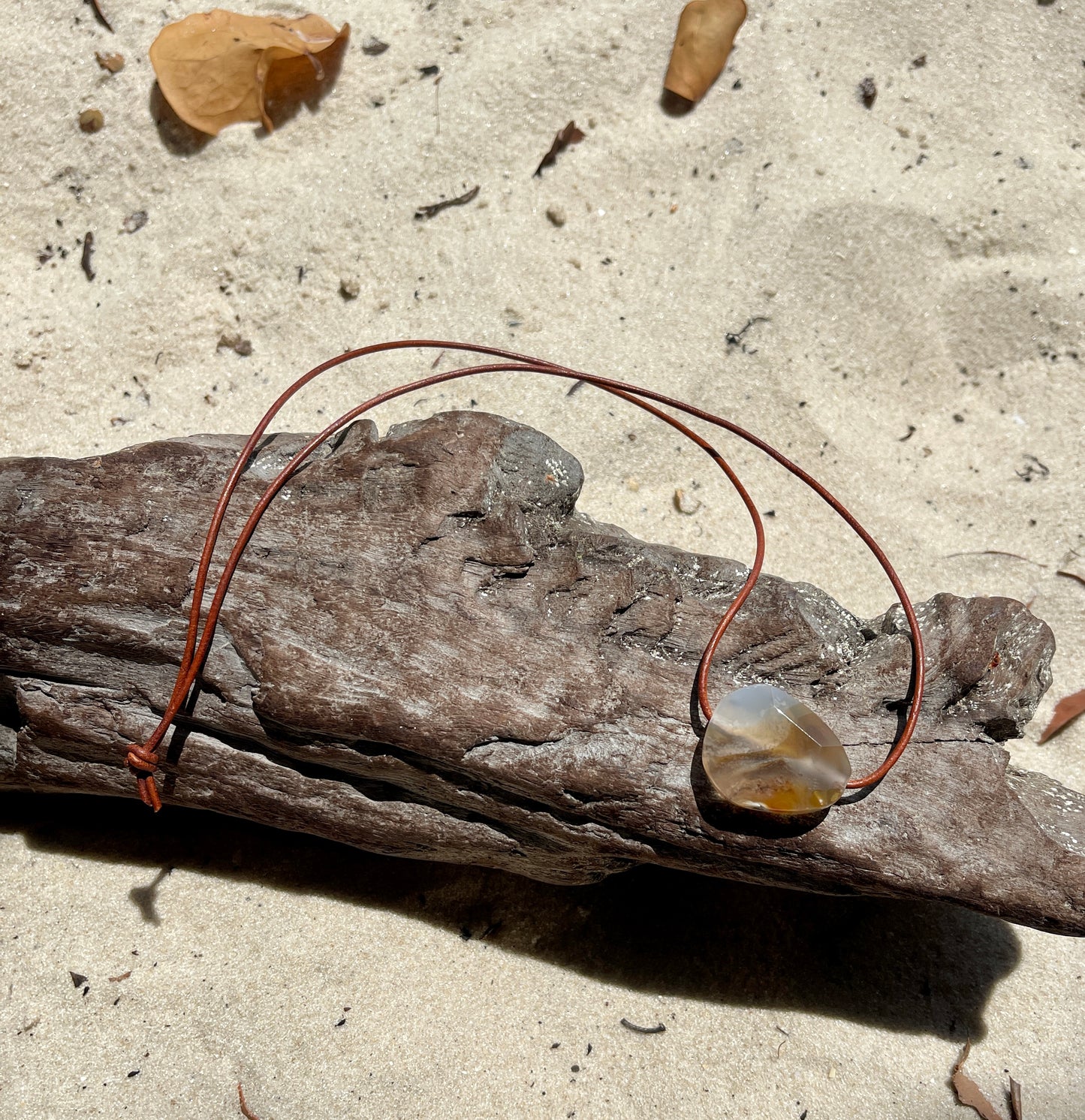 "Undiscovered Latitudes" Natural Agate Boho Crystal Gemstone Leather Necklace