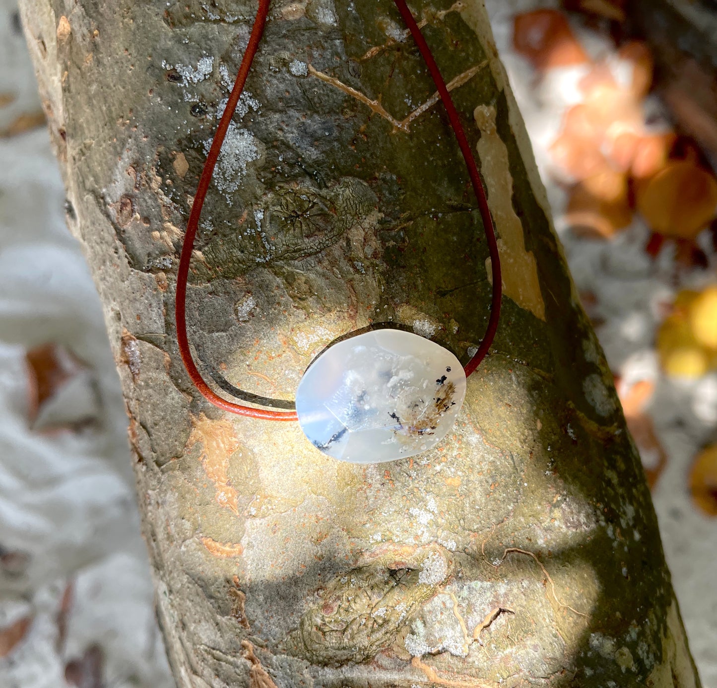 "Undiscovered Latitudes" Natural Agate Boho Crystal Gemstone Leather Necklace