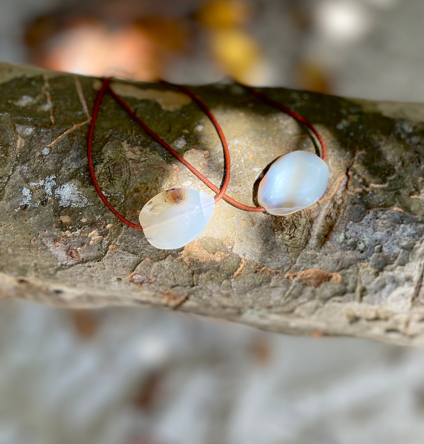 "Undiscovered Latitudes" Natural Agate Boho Crystal Gemstone Leather Necklace