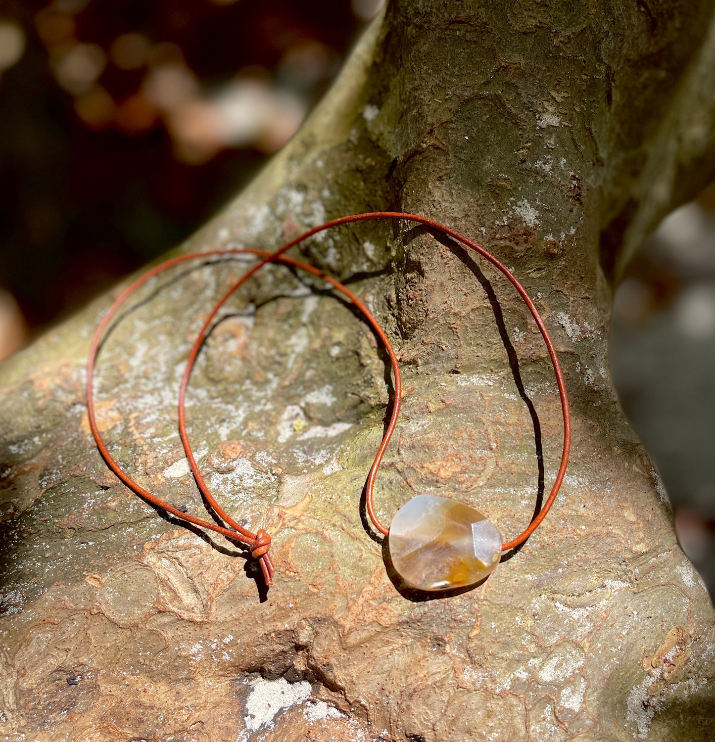 "Undiscovered Latitudes" Natural Agate Boho Crystal Gemstone Leather Necklace