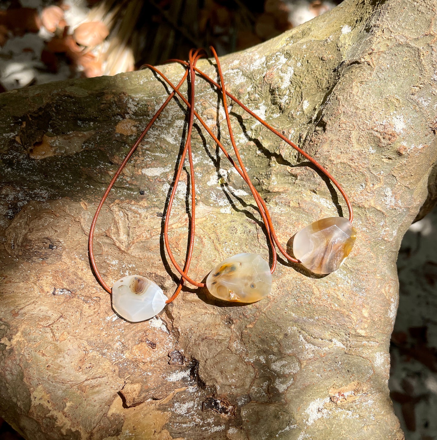 "Undiscovered Latitudes" Natural Agate Boho Crystal Gemstone Leather Necklace