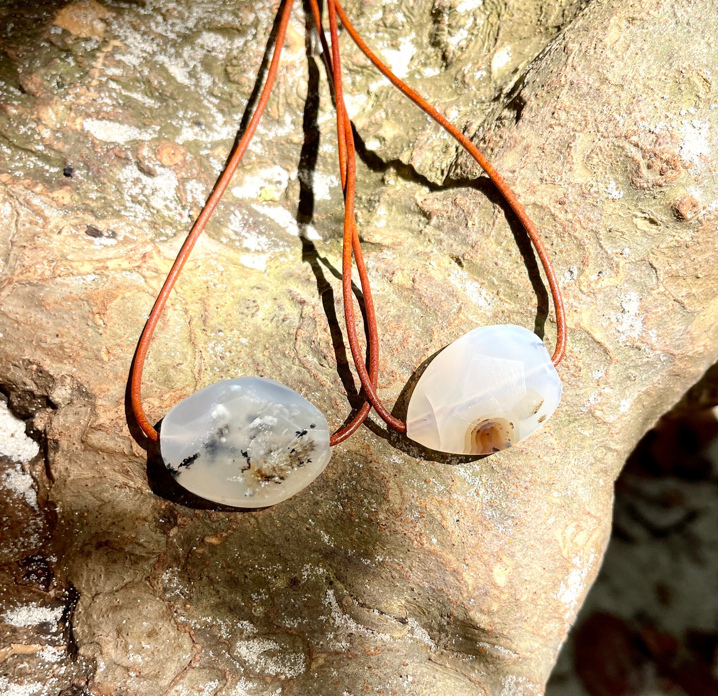 "Undiscovered Latitudes" Natural Agate Boho Crystal Gemstone Leather Necklace