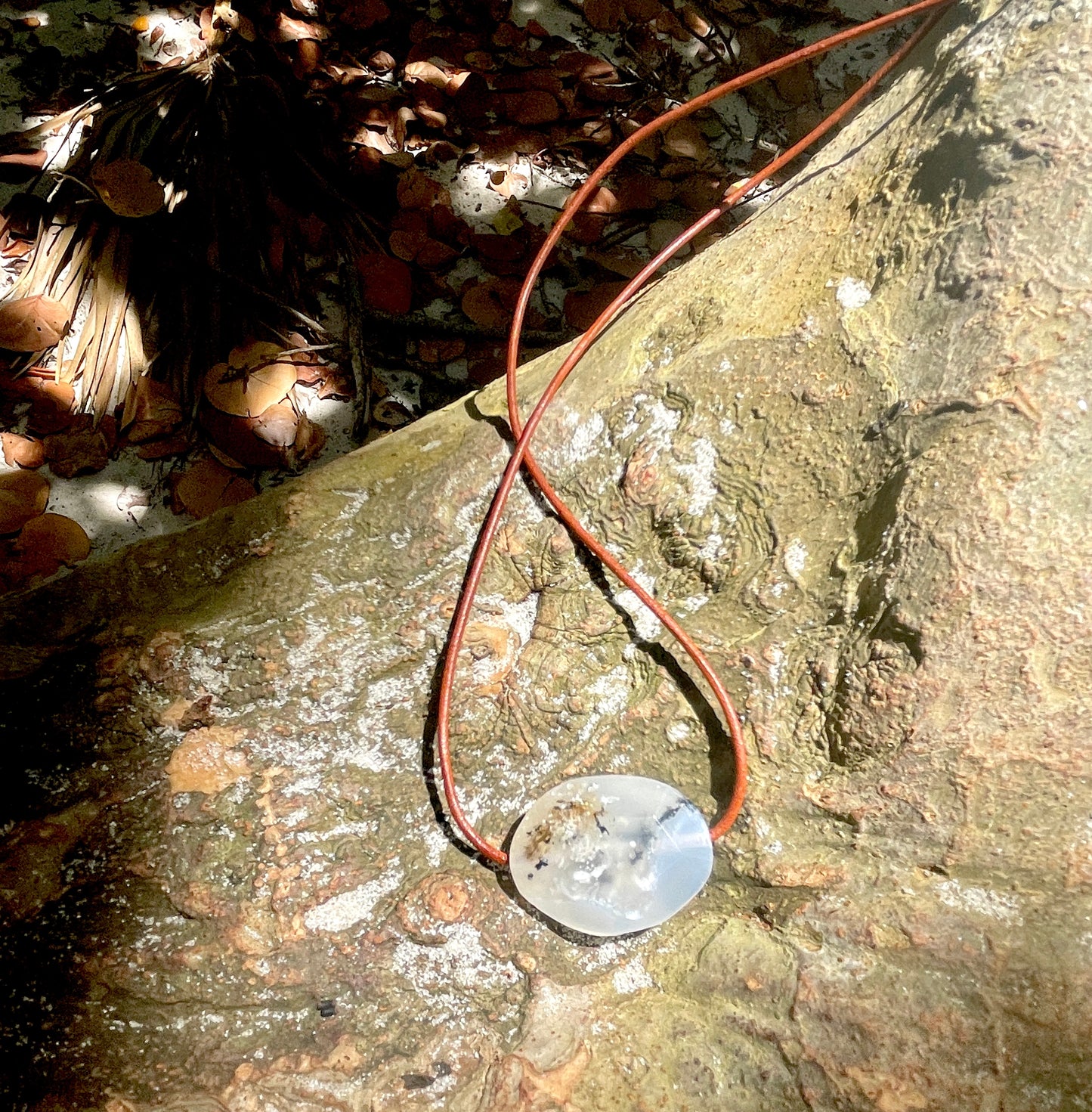 "Undiscovered Latitudes" Natural Agate Boho Crystal Gemstone Leather Necklace