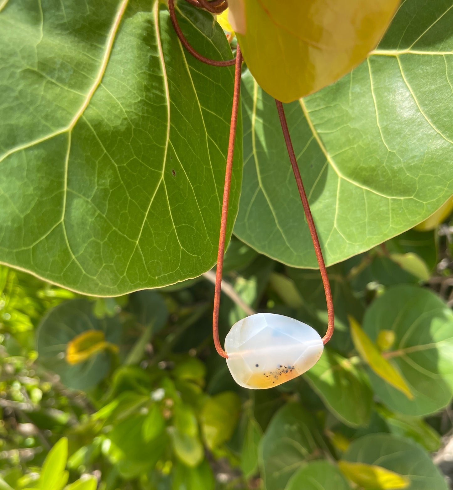 "Undiscovered Latitudes" Natural Agate Boho Crystal Gemstone Leather Necklace