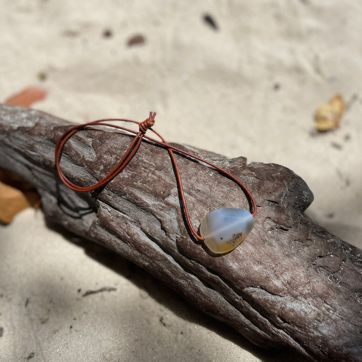 "Undiscovered Latitudes" Natural Agate Boho Crystal Gemstone Leather Necklace