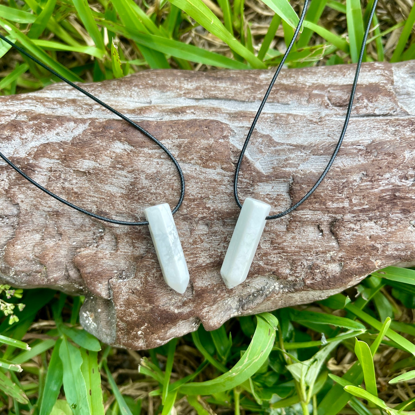 "Ancient Pillar" White Marble Howlite Crystal  Cotton Necklace