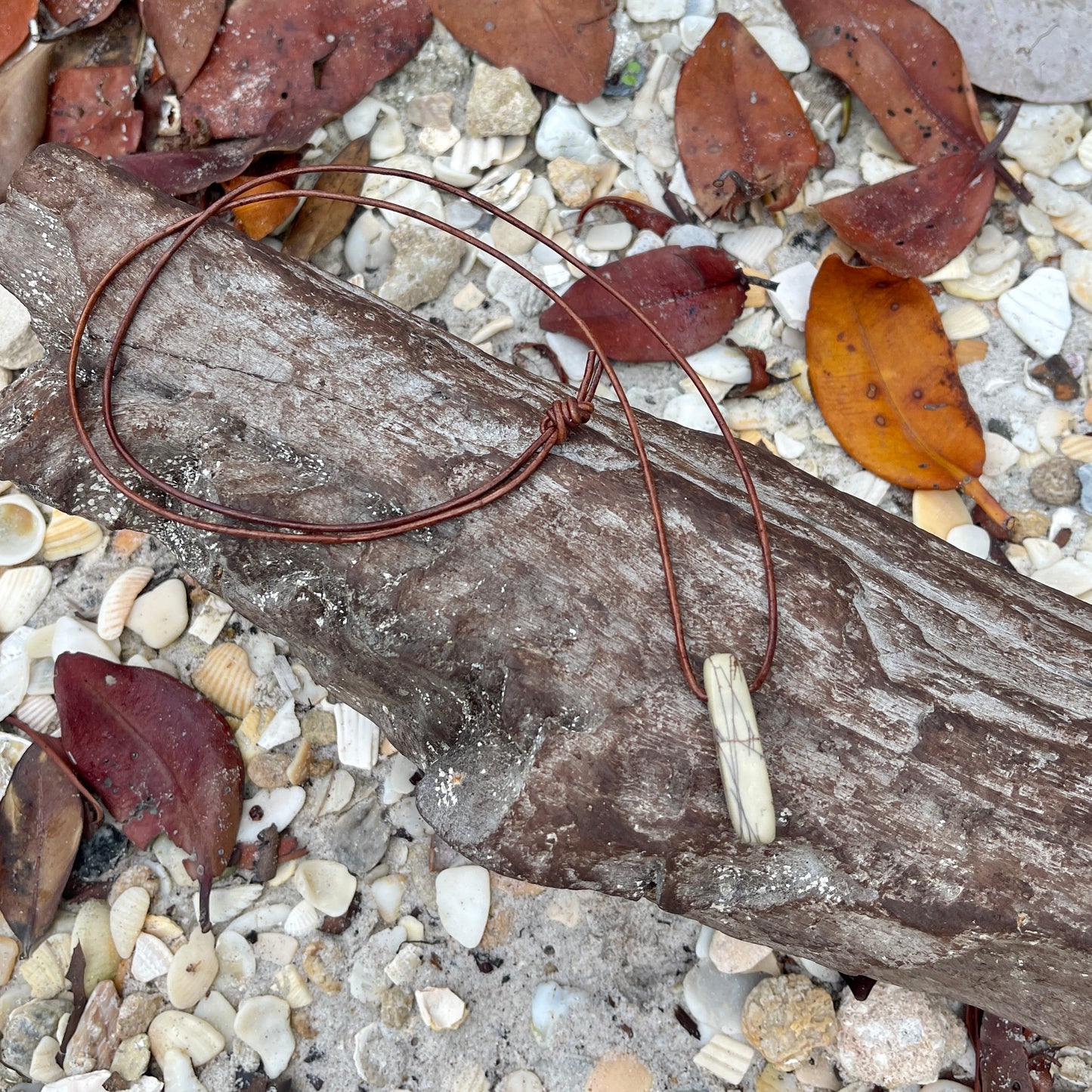 "The Nostalgic Fisherman" Jasper Stone Pendant Leather Necklace